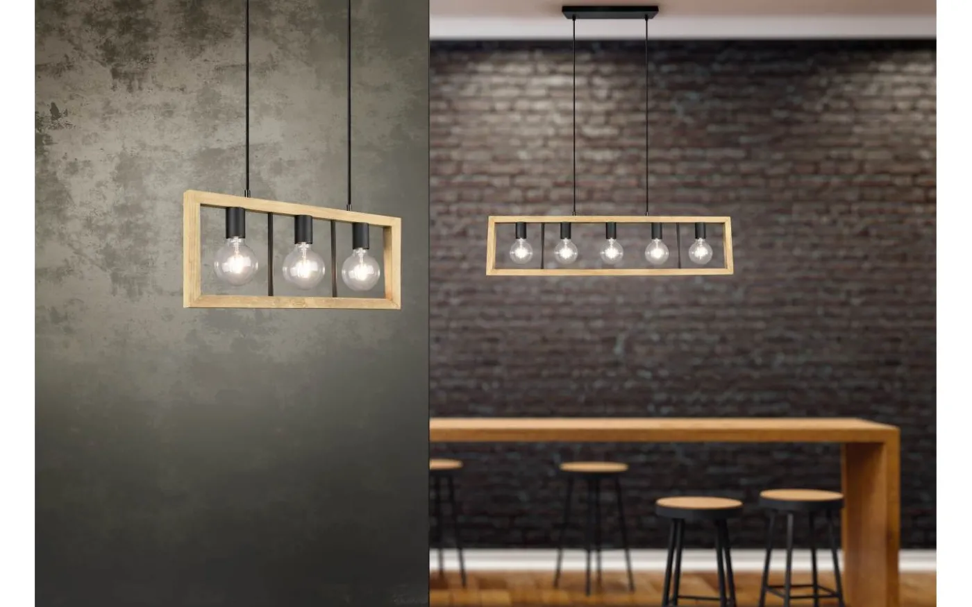 Agra Takpendel 3-delad E27 matt svart/trä