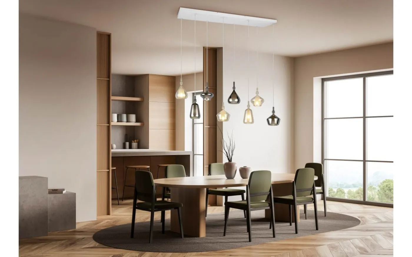 Aldea Takpendel 8 st 115cm E14 bärnsten/förkromad