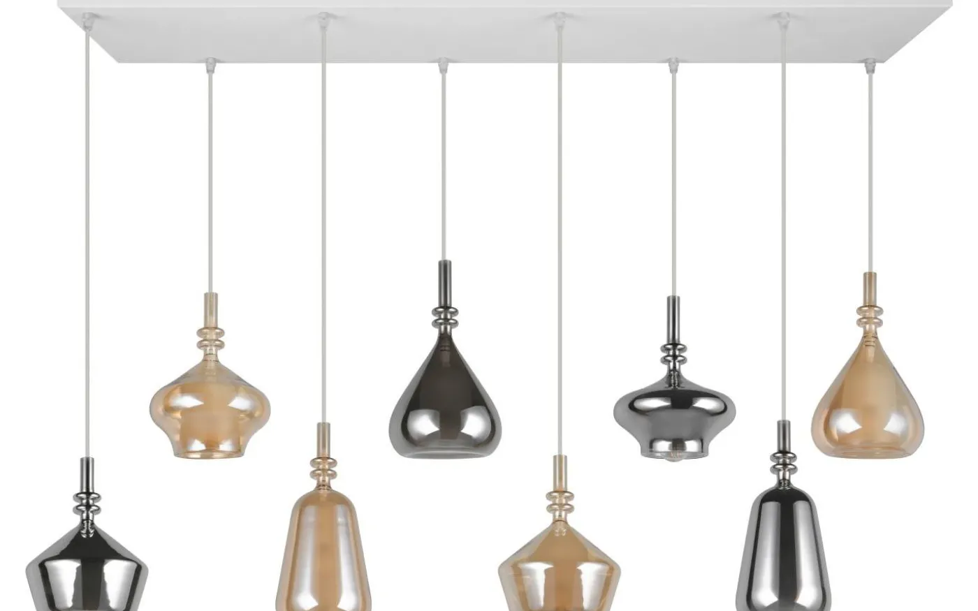 Aldea Takpendel 8 st 115cm E14 bärnsten/förkromad