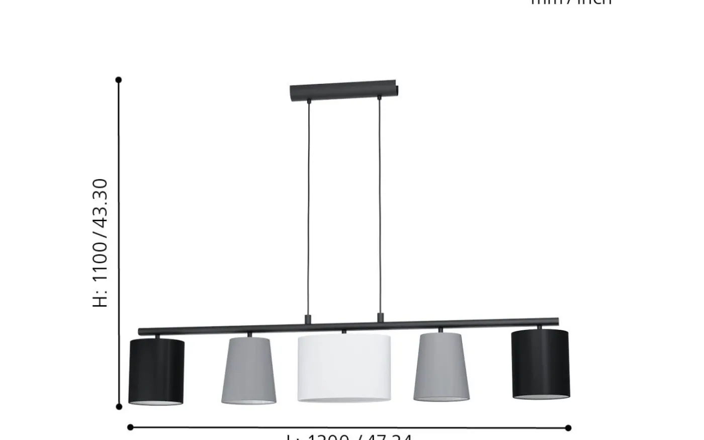 Almeida Taklampa 120cm Svart/Grå/Vit