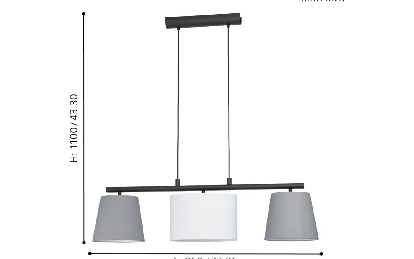 Almeida Taklampa 86cm Svart/Grå/Vit