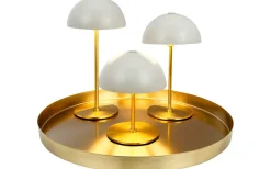 Along Uppladdningsbar Bordslampa 12/20cm 3 styck + Bricka Beige/Mässing