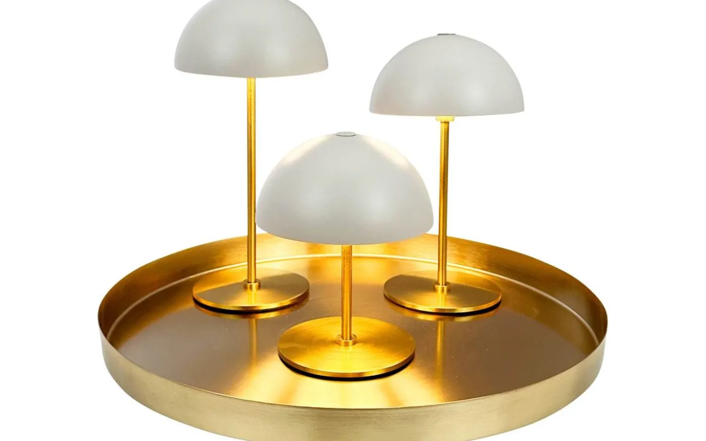 Along Uppladdningsbar Bordslampa 12/20cm 3 styck + Bricka Beige/Mässing