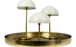 Along Uppladdningsbar Bordslampa 12/20cm 3 styck + Bricka Beige/Mässing