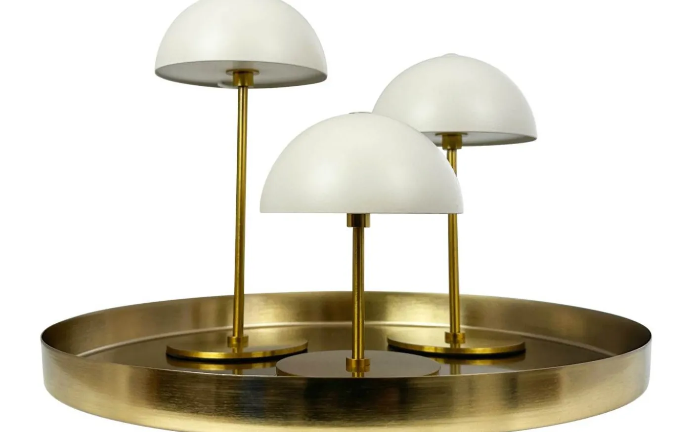 Along Uppladdningsbar Bordslampa 12/20cm 3 styck + Bricka Beige/Mässing