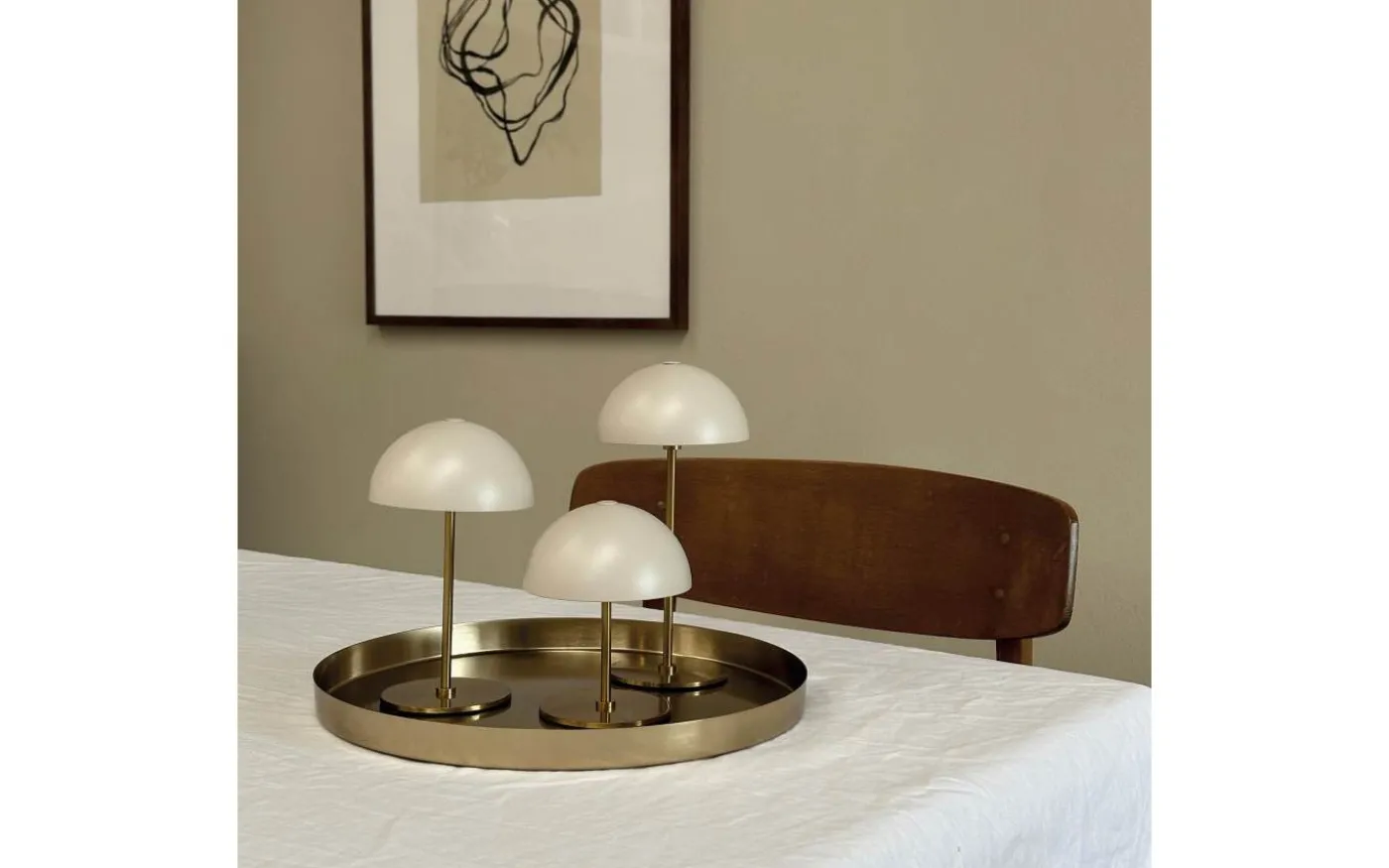 Along Uppladdningsbar Bordslampa 12/20cm 3 styck + Bricka Beige/Mässing