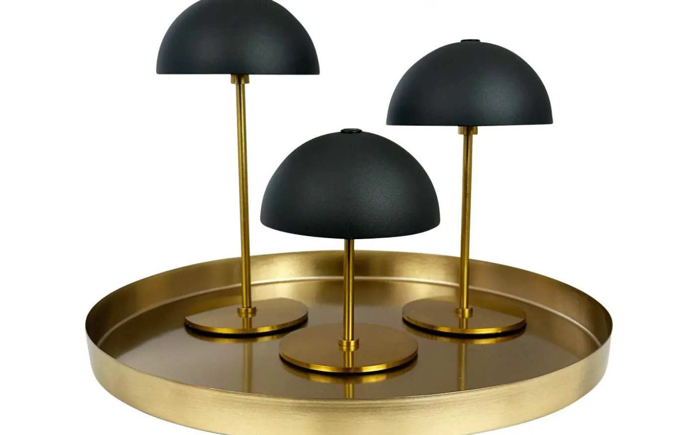 Along Uppladdningsbar Bordslampa 12/20cm 3 styck + Bricka Svart/Mässing