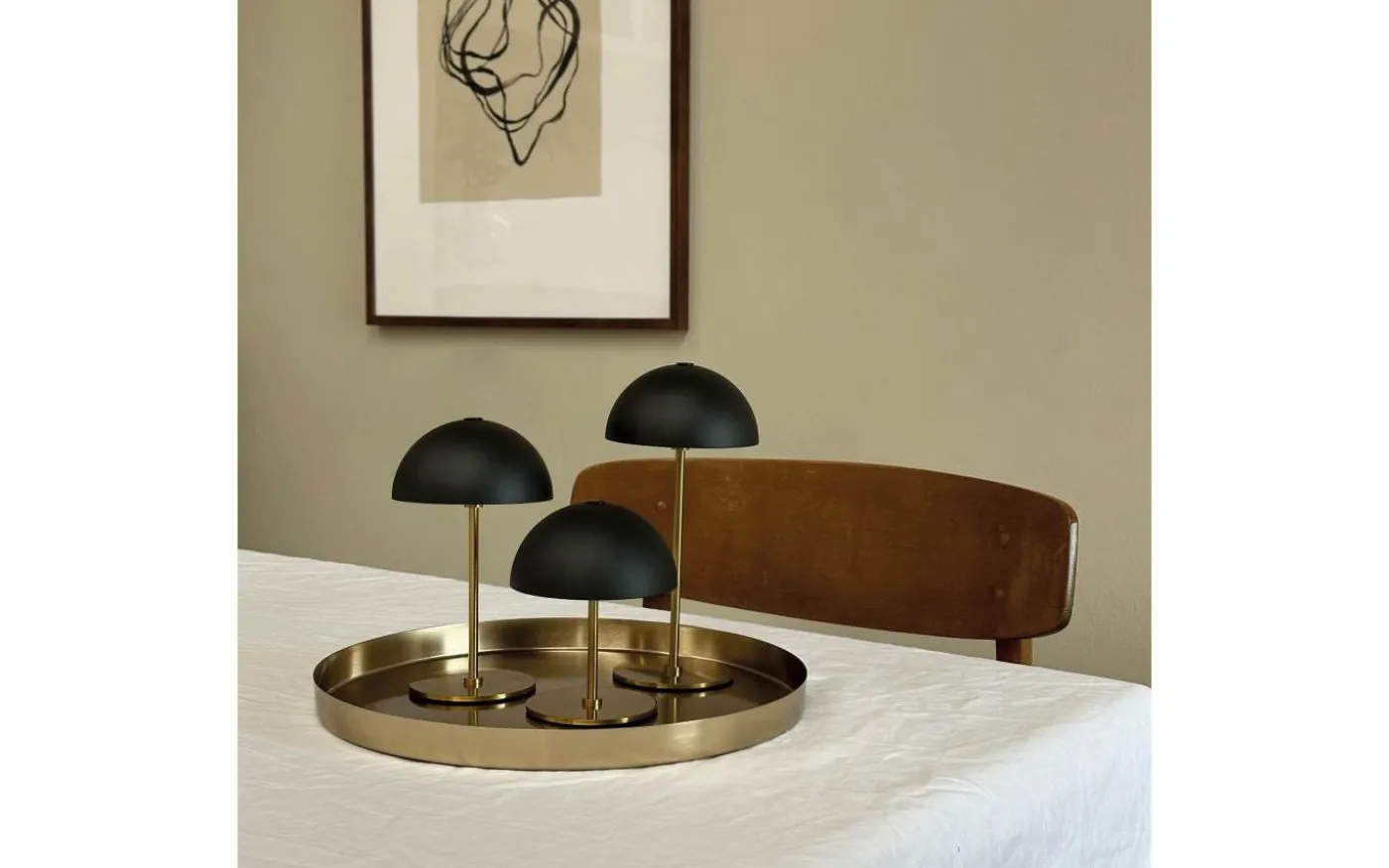 Along Uppladdningsbar Bordslampa 12/20cm 3 styck + Bricka Svart/Mässing