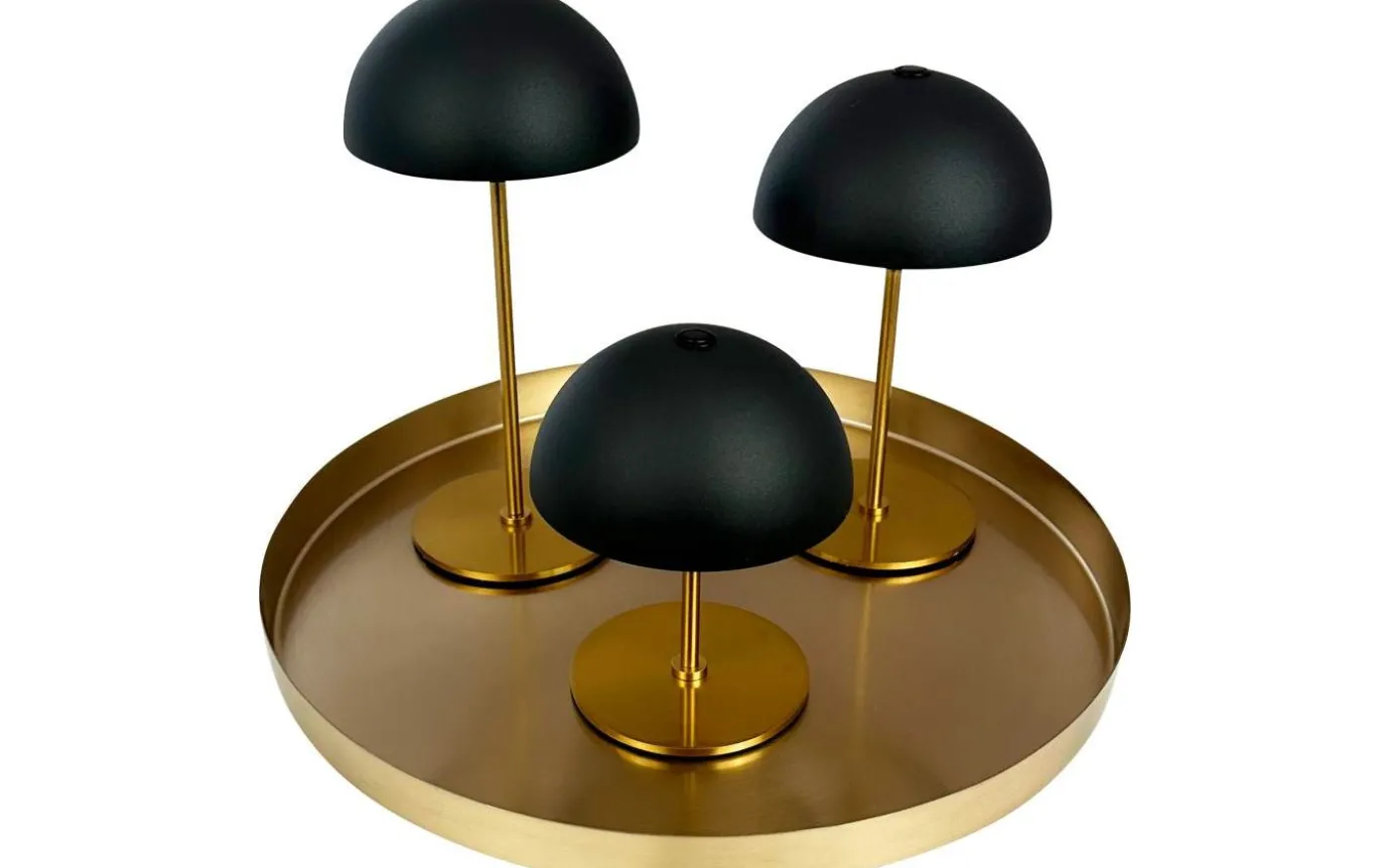 Along Uppladdningsbar Bordslampa 12/20cm 3 styck + Bricka Svart/Mässing