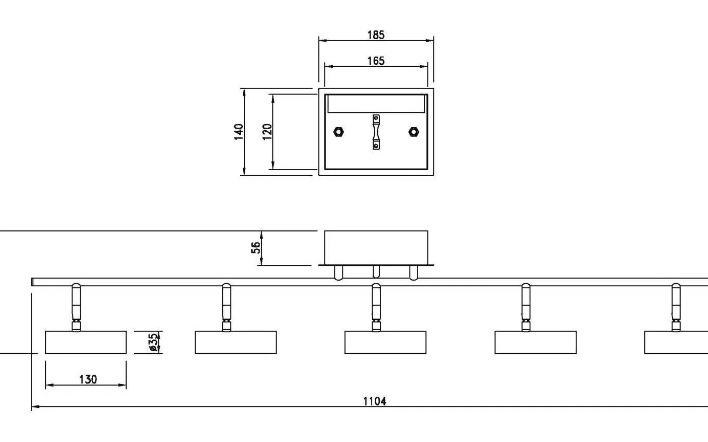 Artic Takspotlight 106cm LED 5x6W 3000K Matt Mässing