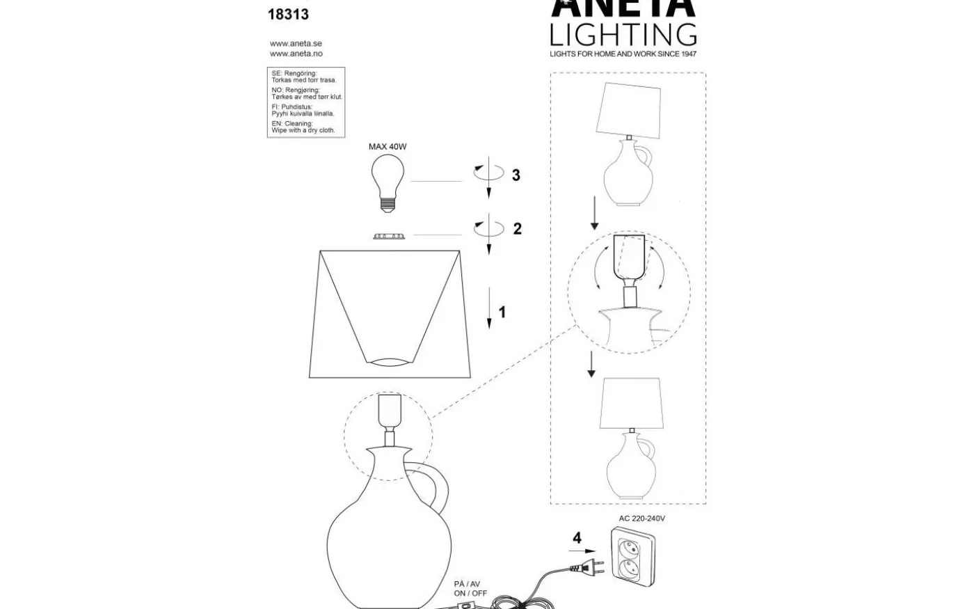 Athena Bordslampa 58cm Naturvit