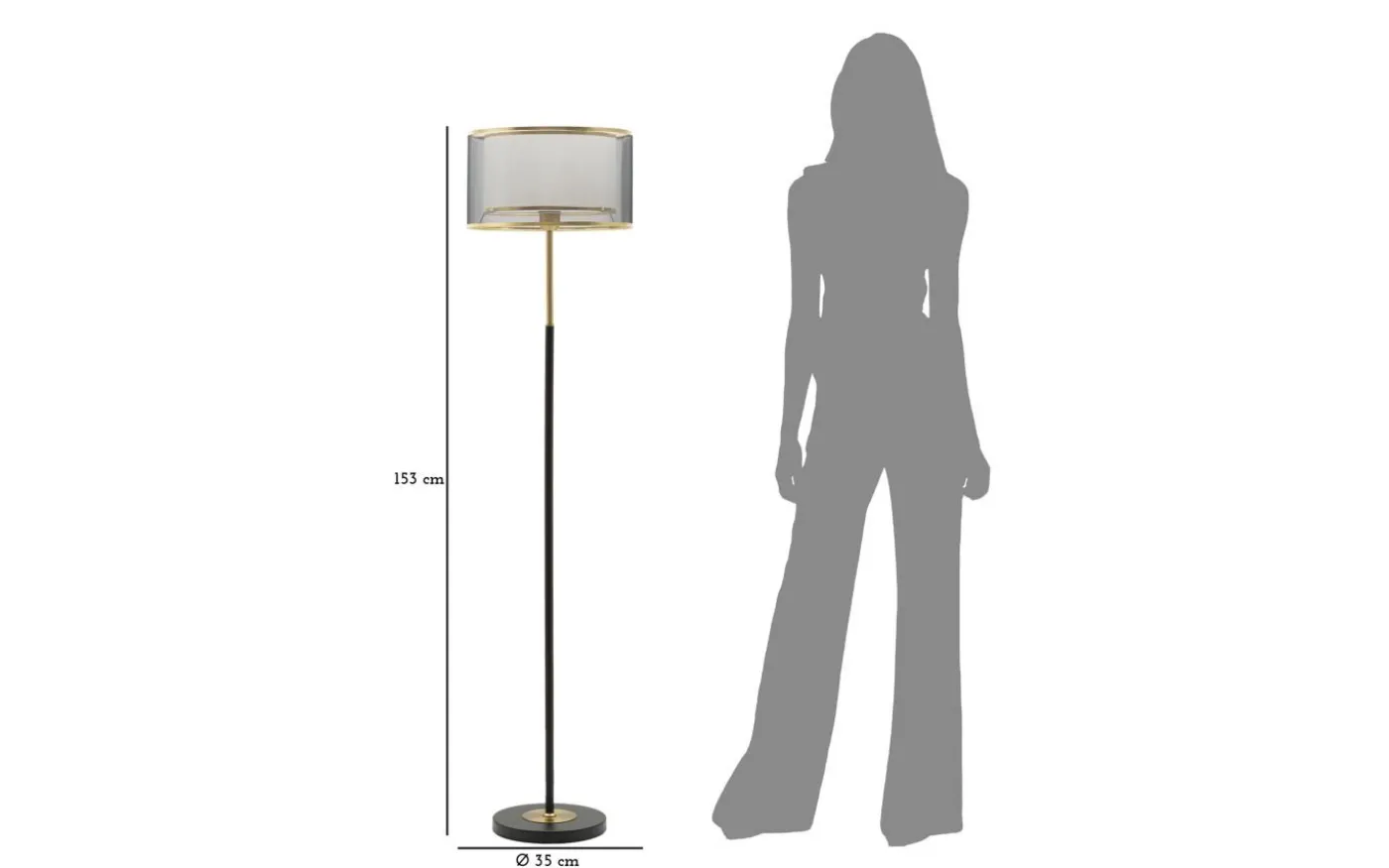 Azzurro Golvlampa 153cm Svart/Guld