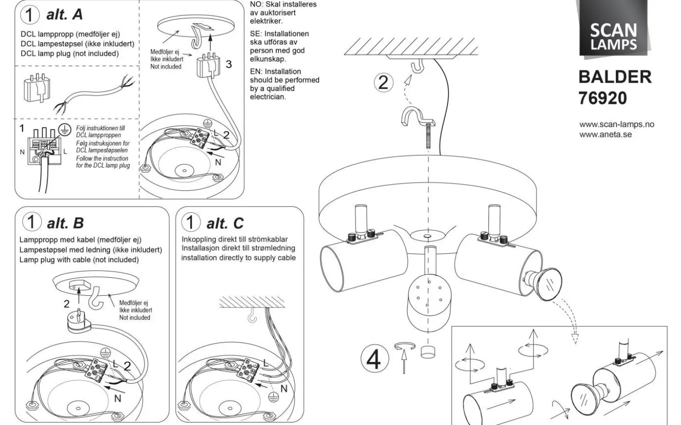 Balder Takspotlight 25cm Vit/Krom
