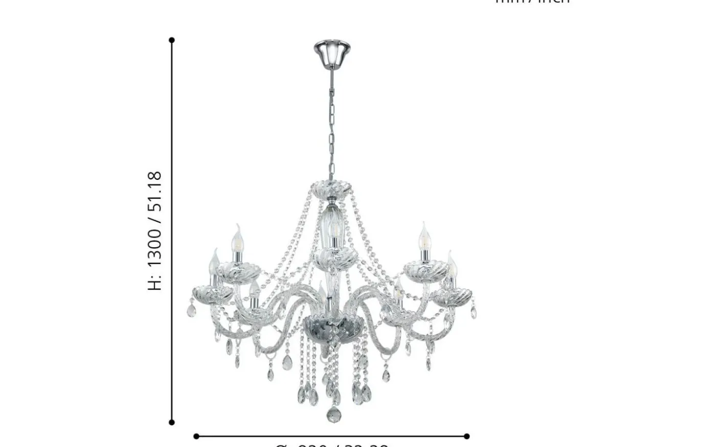 Basilano Kristallkrona 8-Arm 82cm Krom