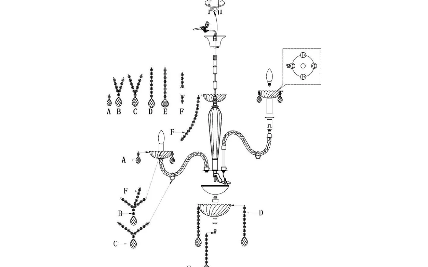 Basilano Kristallkrona 8-Arm 82cm Krom