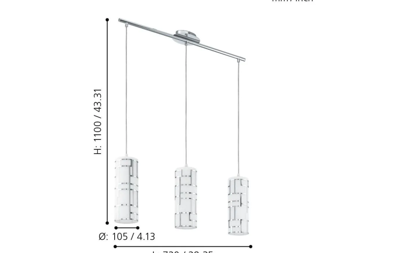Bayman Taklampa 72cm Krom/Vit