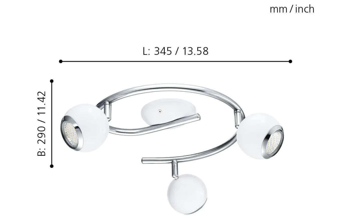 Bimeda Takspotlight 29cm GU10 LED 3000K 3x2,8W Vit