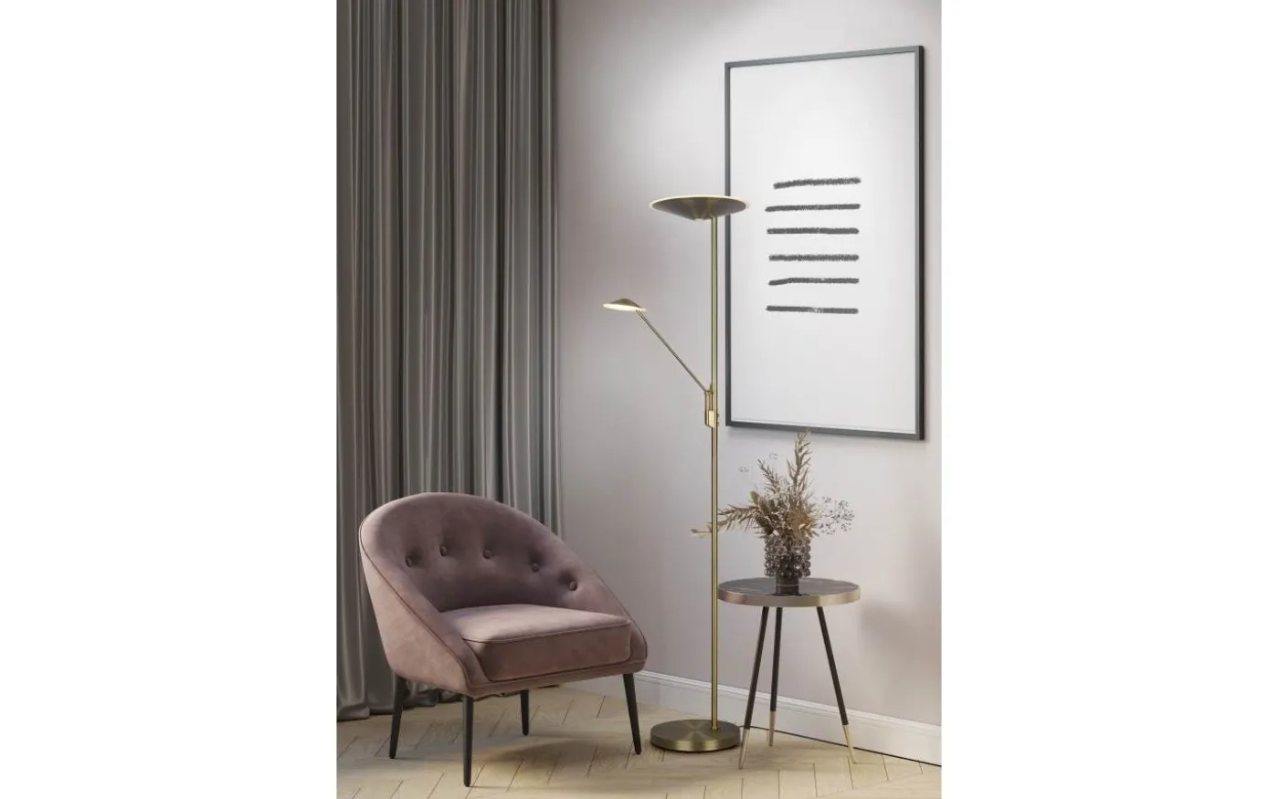 Brantford Golvlampa LED antikmässing