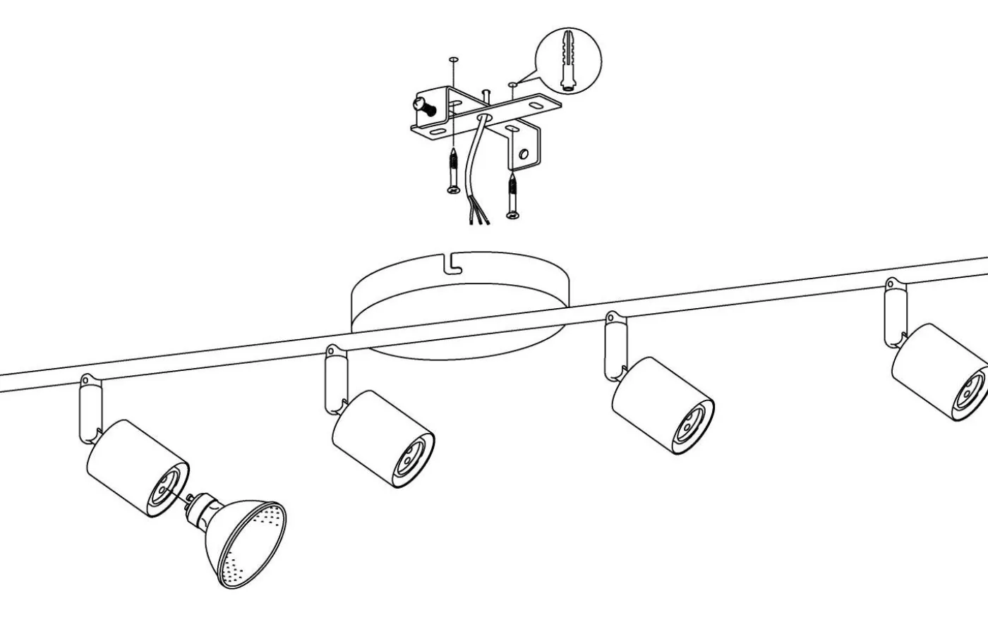 Buzz Takspotlight 69cm GU10 LED 3000K 4x2,8W Nickel