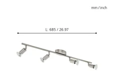 Buzz Takspotlight 69cm GU10 LED 3000K 4x2,8W Nickel