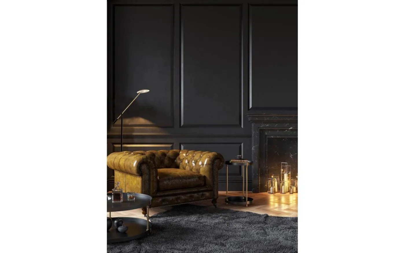 Cadiz Golvlampa 130cm LED 9W 3000K Svart/Matt Mässing