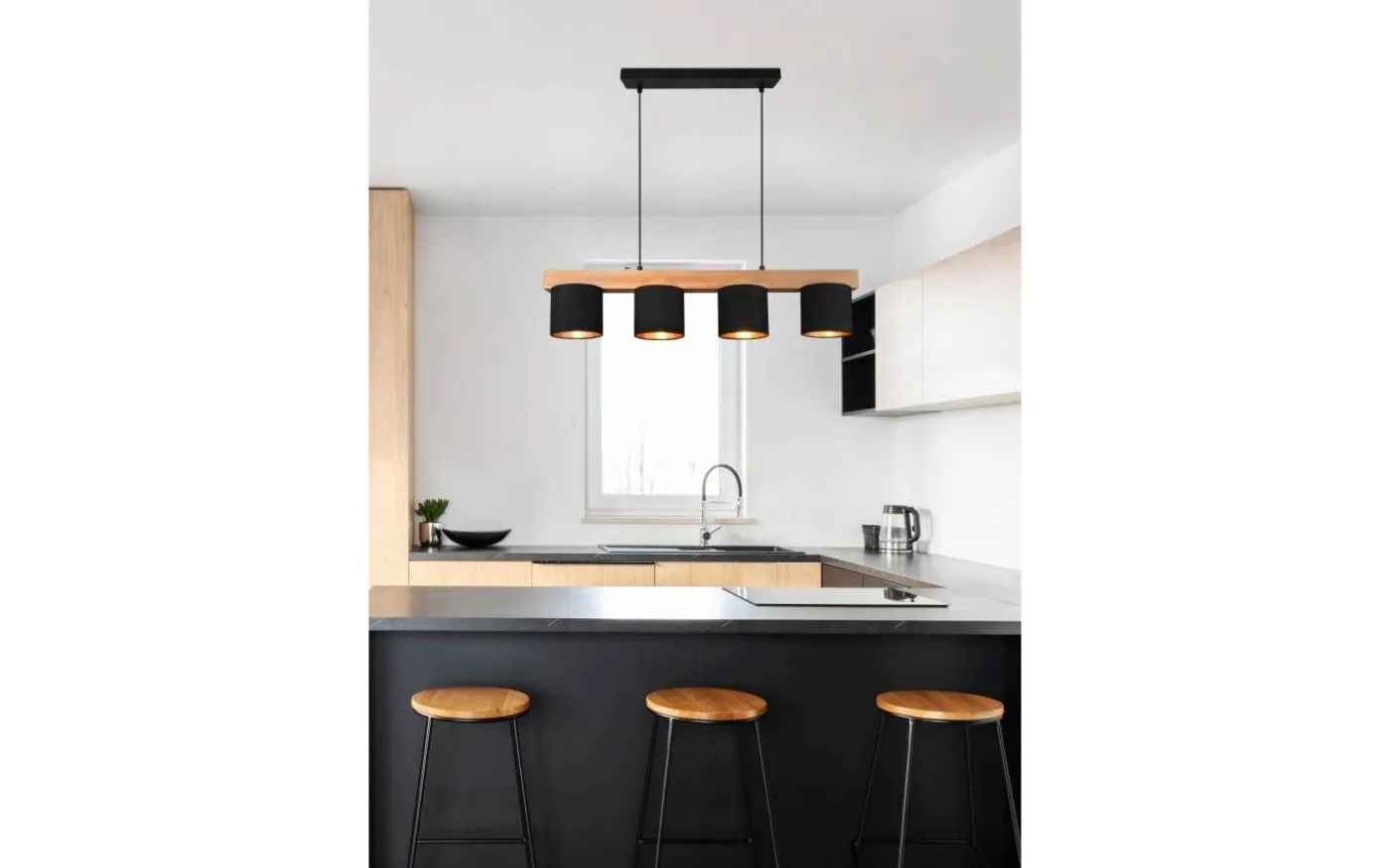 Cameron Takpendel 4-delad E14 svart/trä