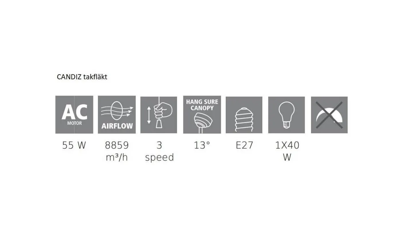 Candiz Takfläkt 106cm Nickel Med Belysning