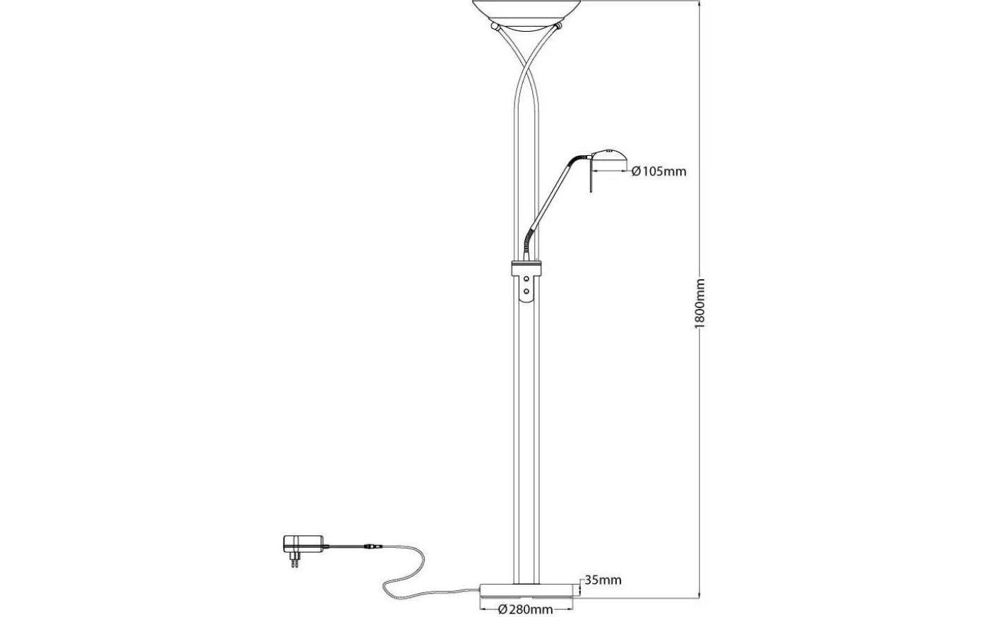 Cannes Golvlampa 1,8m LED 3000K 25W+5W Dimbar Stål
