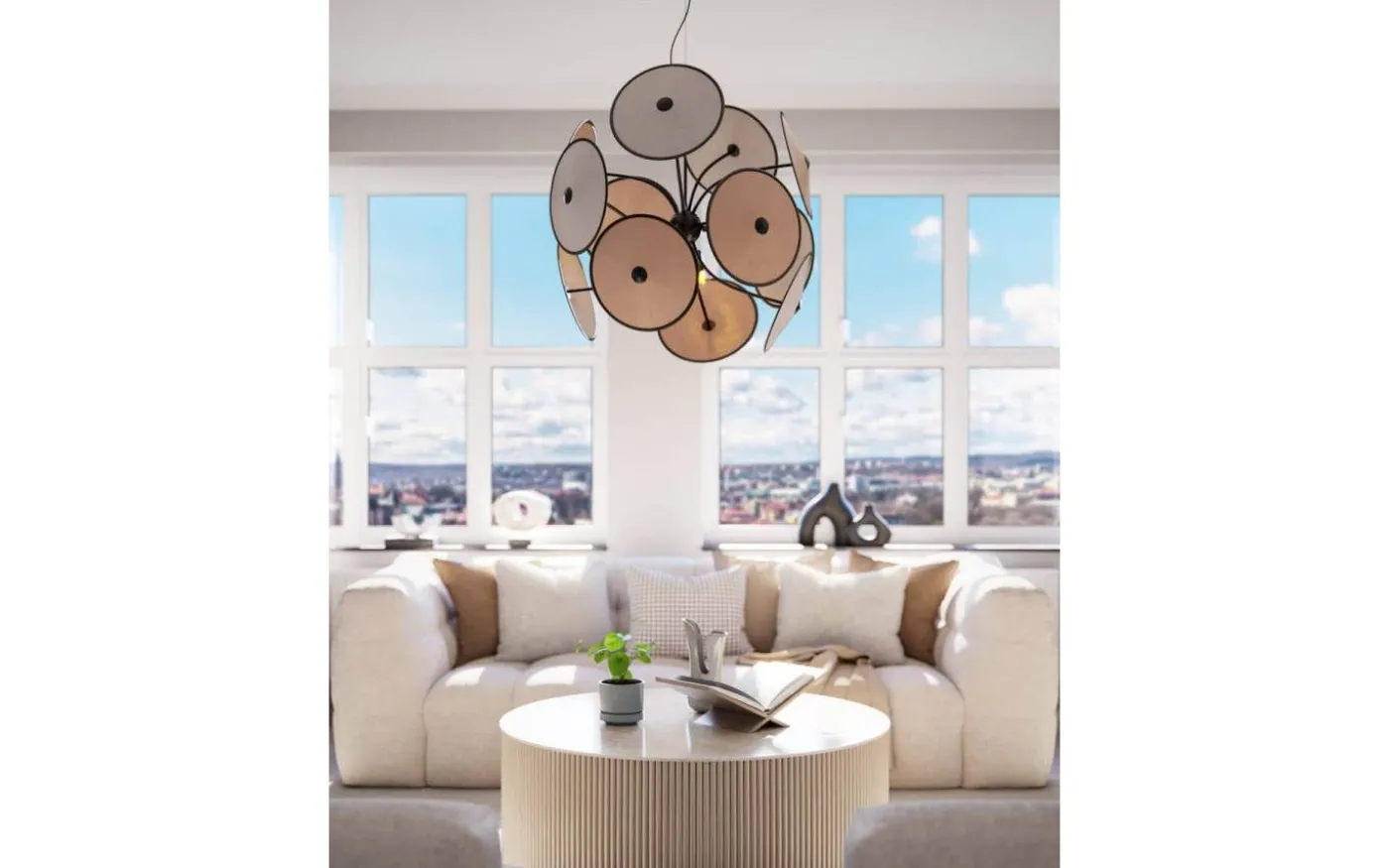 Cappello Taklampa Ø82cm Matt Svart/Beige