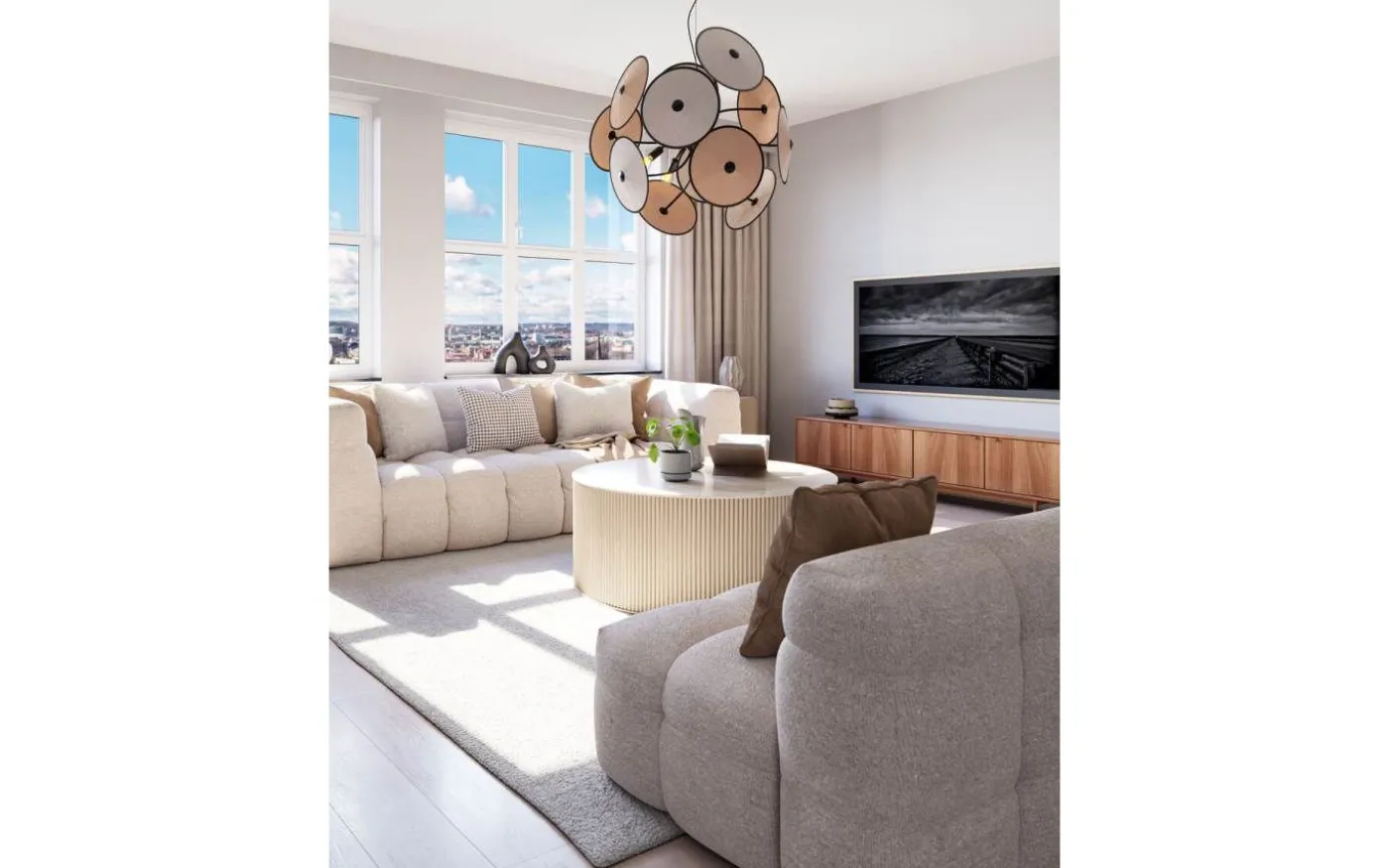 Cappello Taklampa Ø82cm Matt Svart/Beige