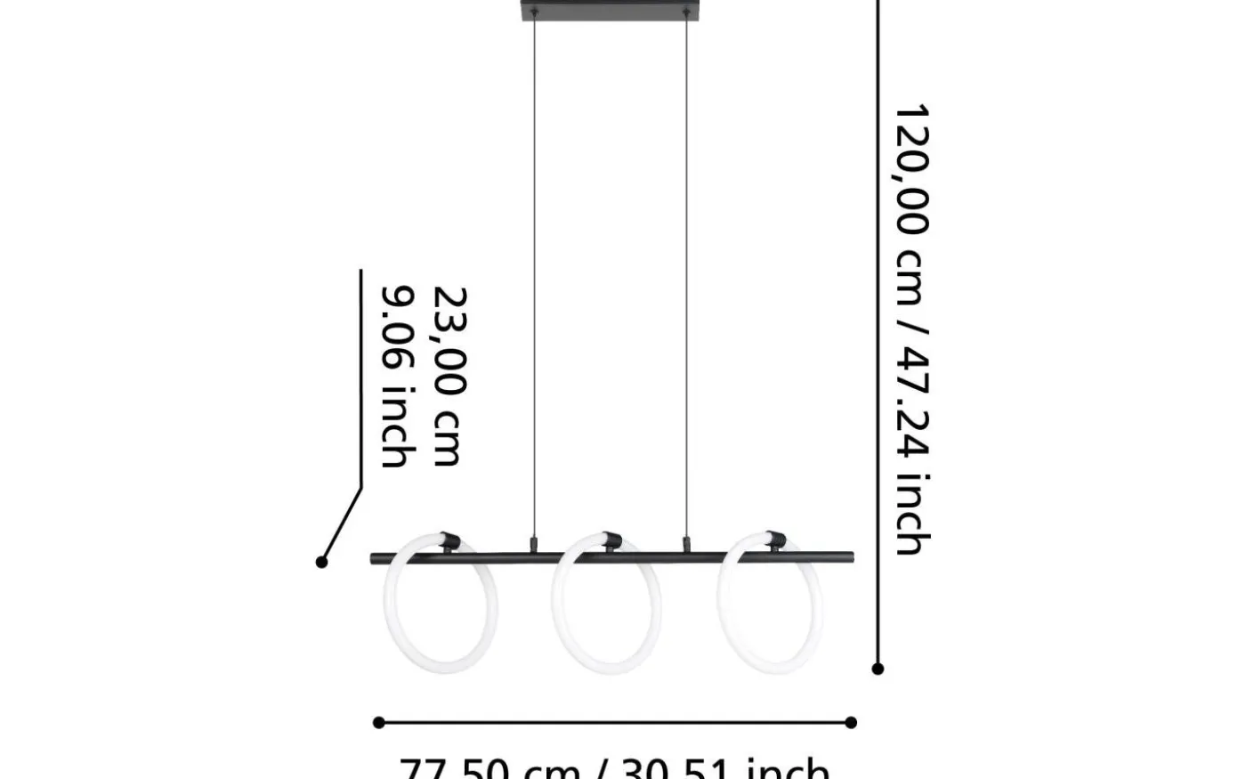 Caranacoa Taklampa 78cm LED 3000K 3x9W Svart