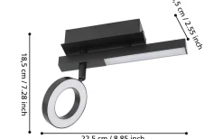 Cardillio 2 Takspotlight 23cm LED 3000K 3,2W + 2,2W Svart