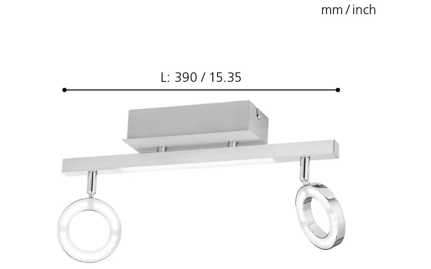 Cardillio Takspotlight 39cm LED 3000K 2x3,2W + 3,3W Krom