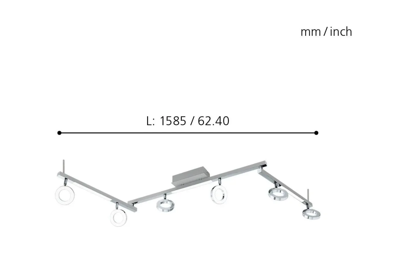 Cardillio Takspotlight 159cm LED 3000K 6x3,2W + 3x3,3W Krom