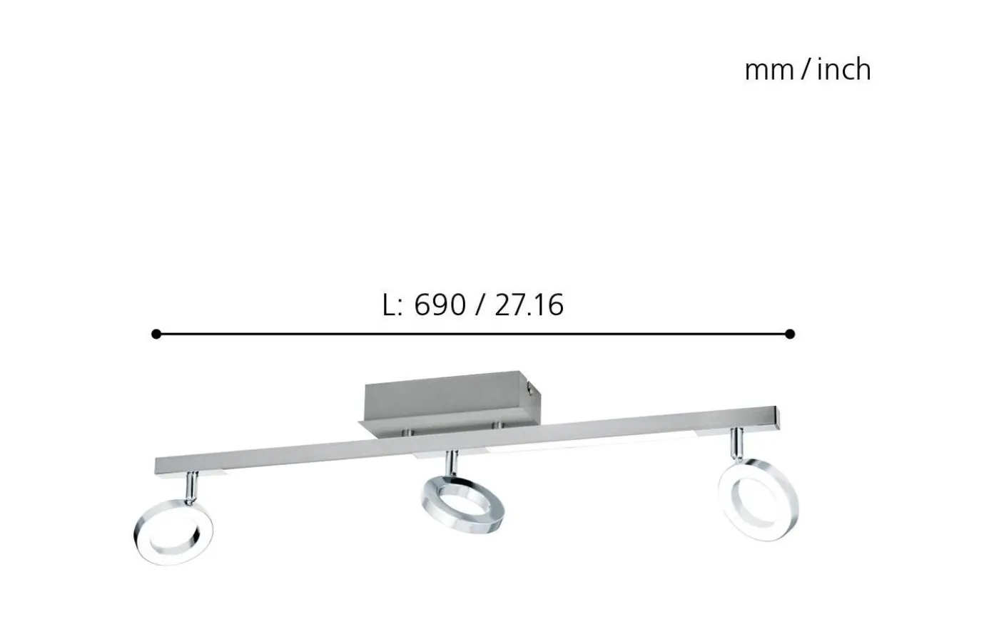 Cardillio Takspotlight 69cm LED 3000K 3x3,2W + 2x3,3W Krom