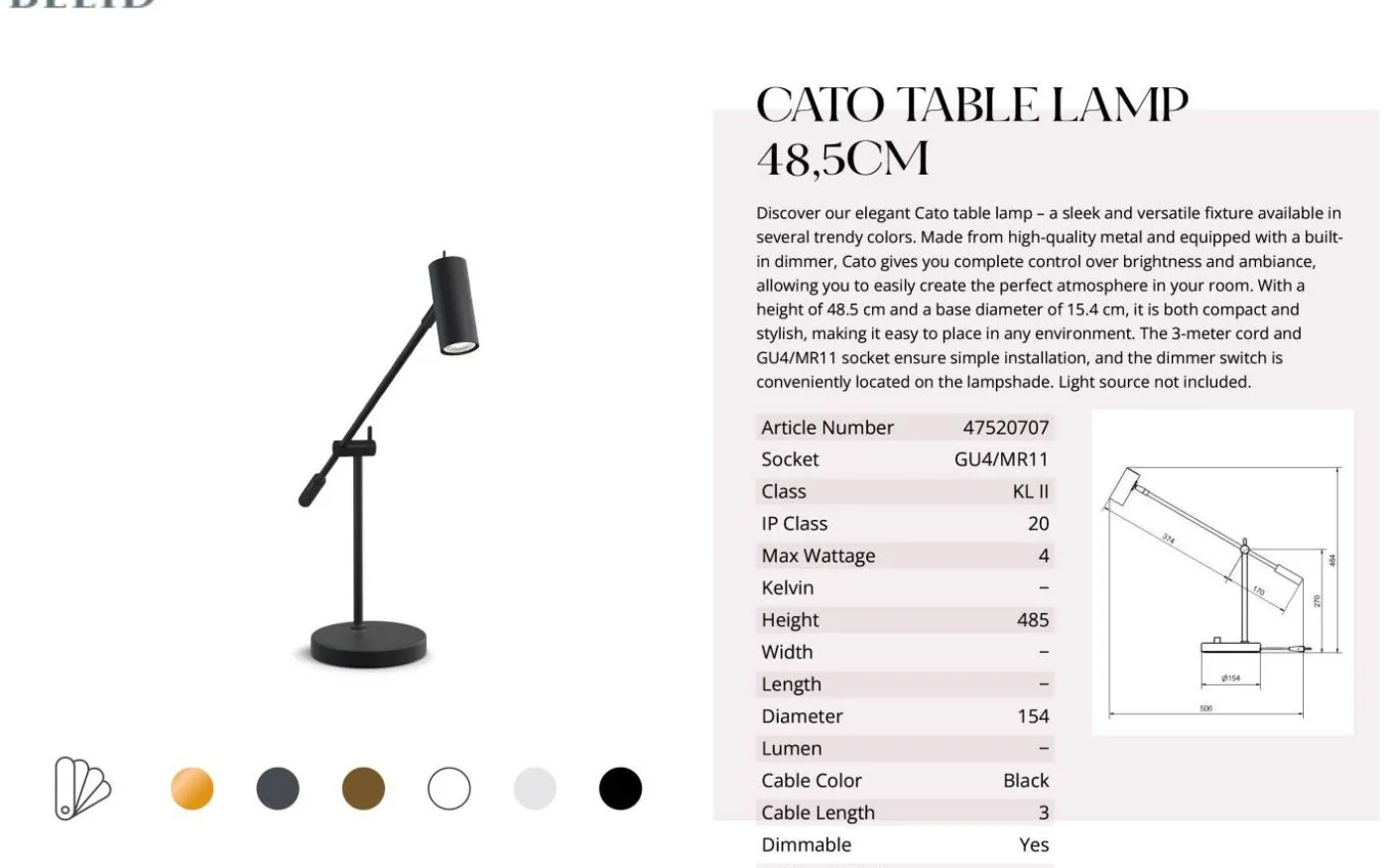 Cato Skrivbordslampa 48cm Mattsvart