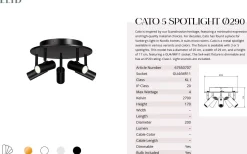 Cato Takspotlight 29cm LED 5x3W Mattsvart