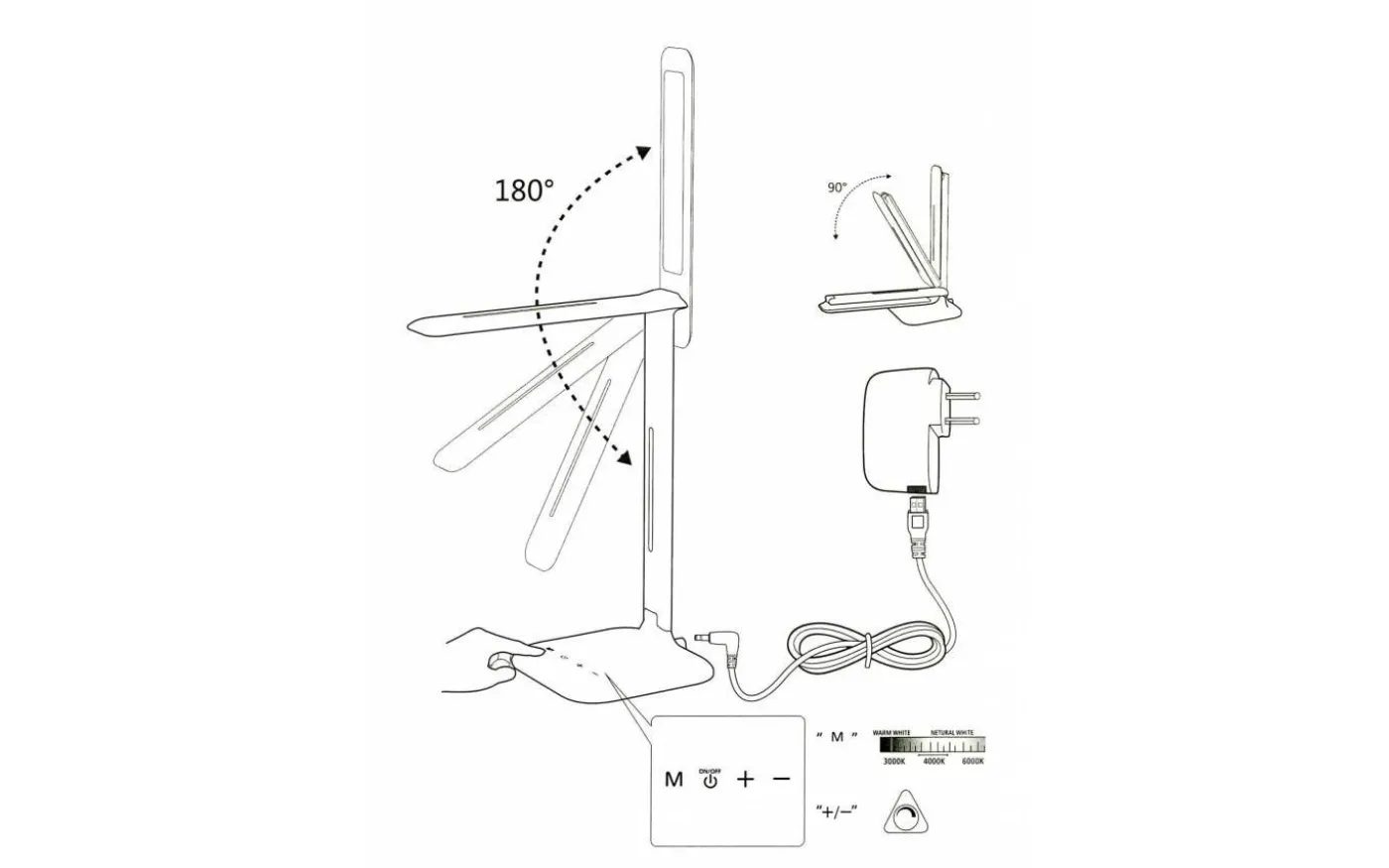 Caupo Skrivbordslampa 32cm LED 3000/5000/6500K 2,1W Vit
