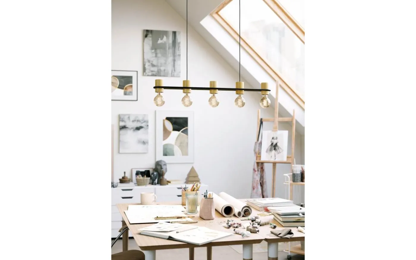 Chieveley Taklampa 89cm Svart/Gummiträ