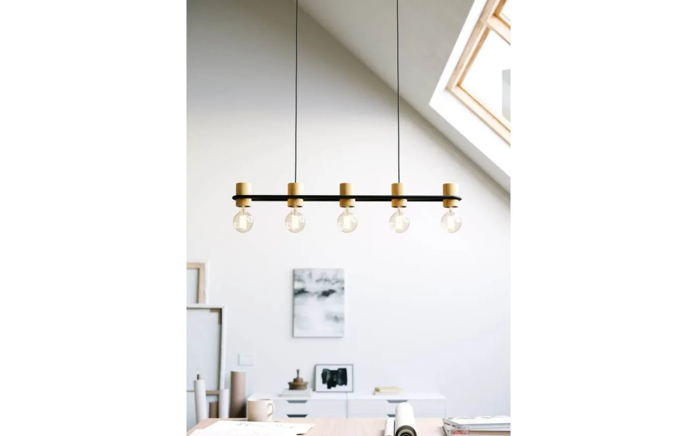 Chieveley Taklampa 89cm Svart/Gummiträ