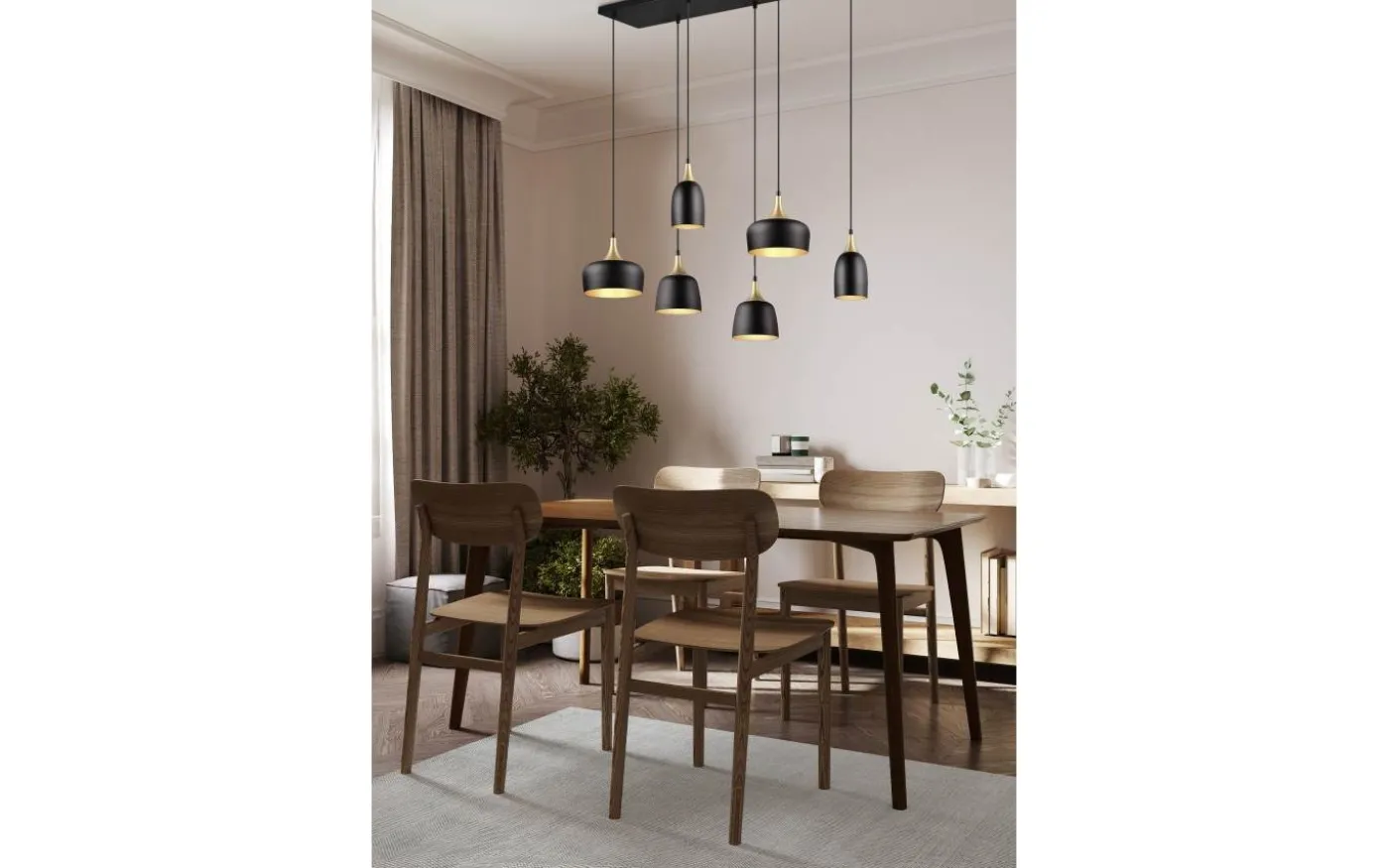 Chiraz Takpendel 6-delad E27 mattsvart/mattmässing