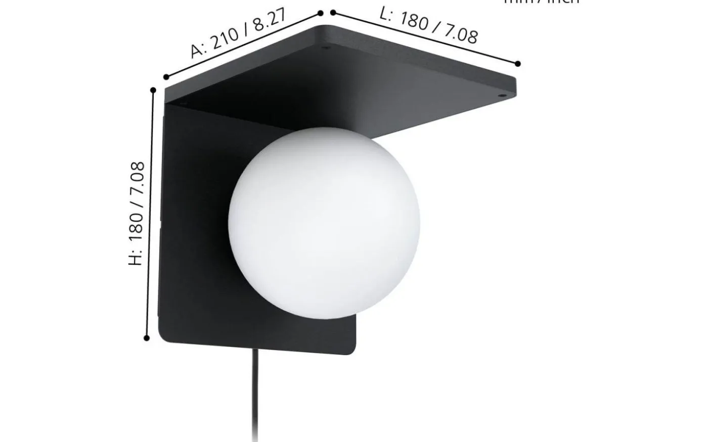 Cigle Vägglampa Opal + Qi-Laddning Svart