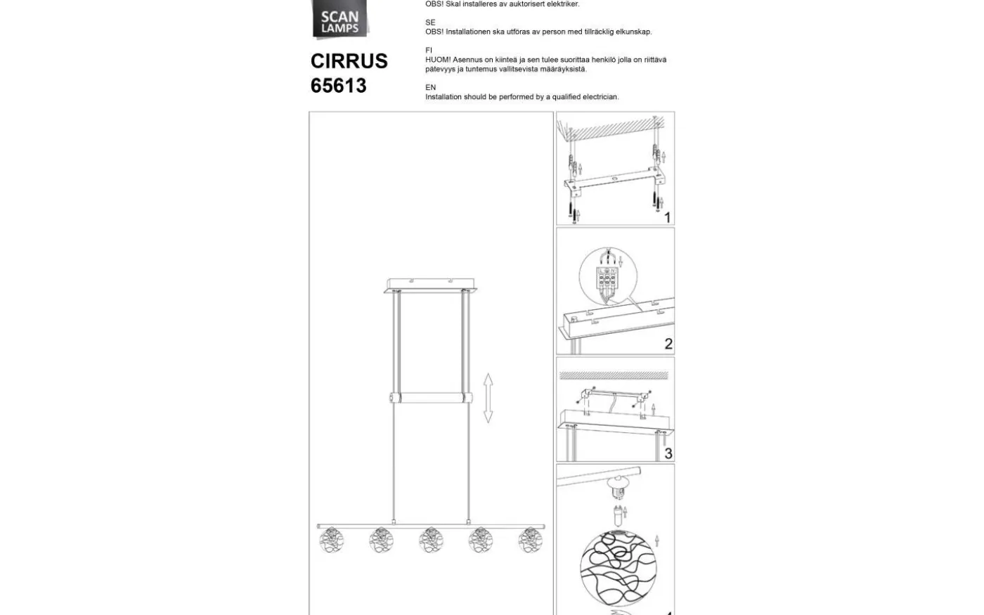 Cirrus Taklampa 80cm Krom