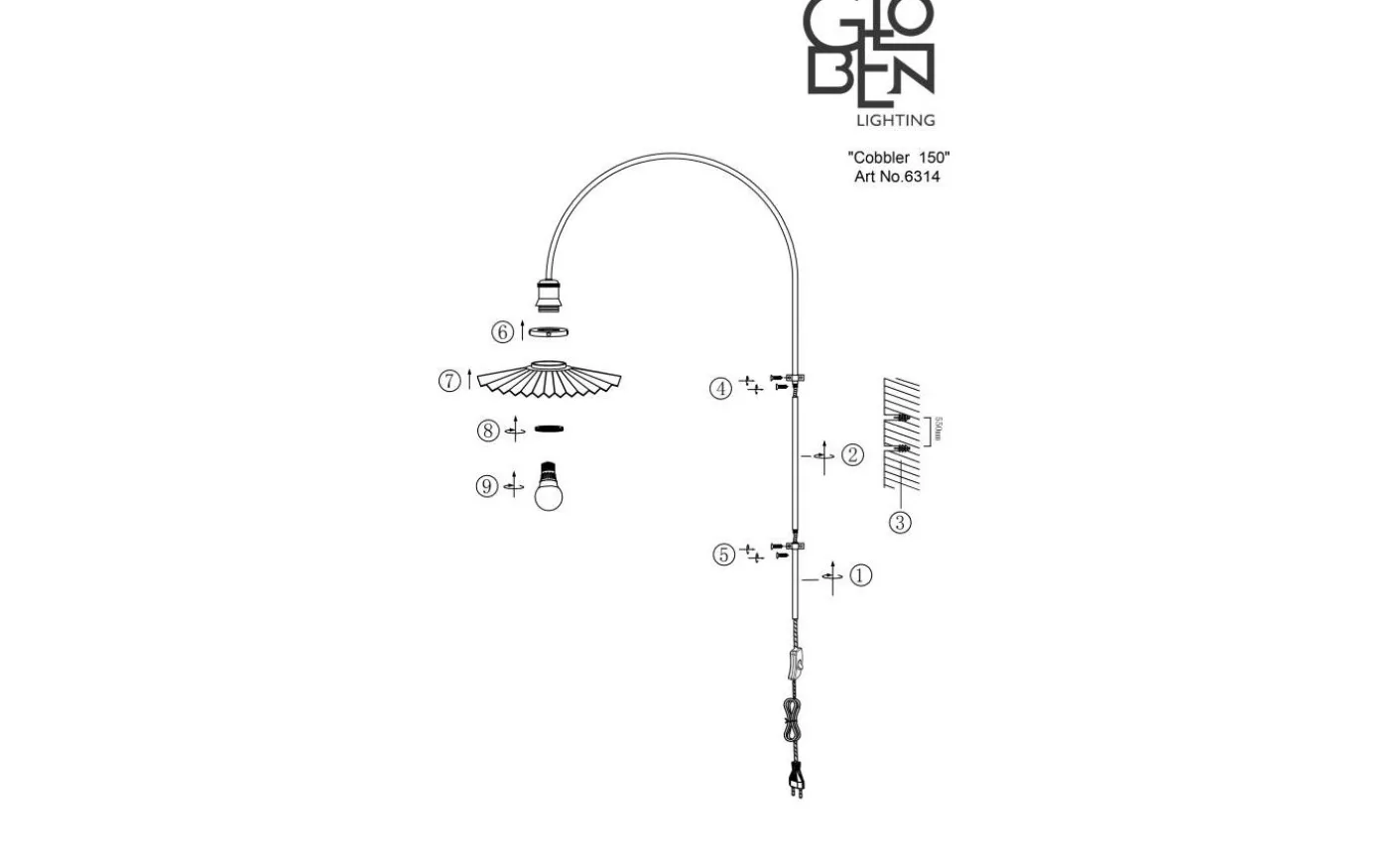 Cobbler Vägglampa 150cm Rök