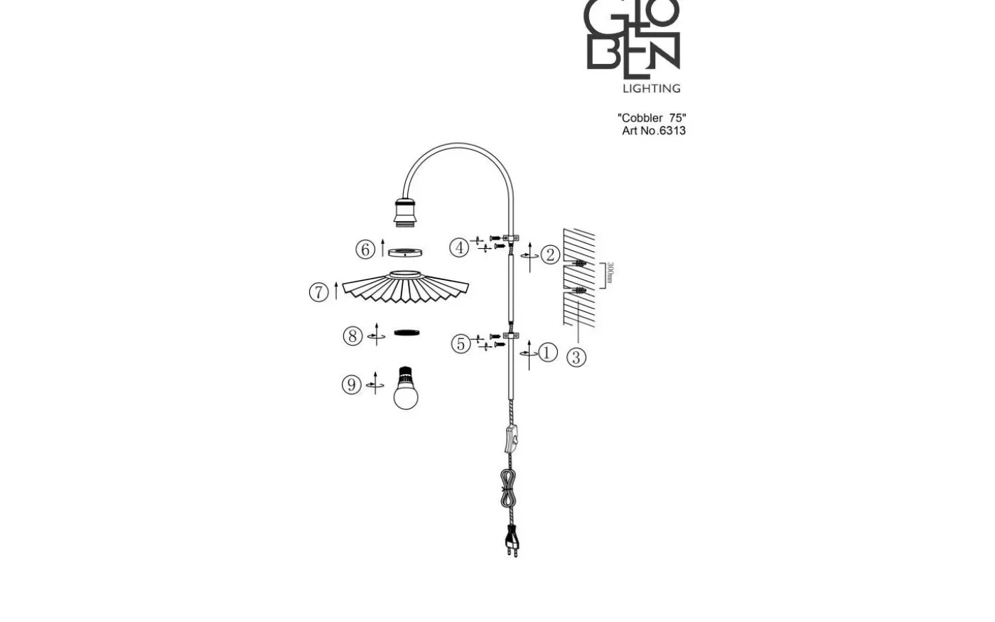 Cobbler Vägglampa 75cm Rök