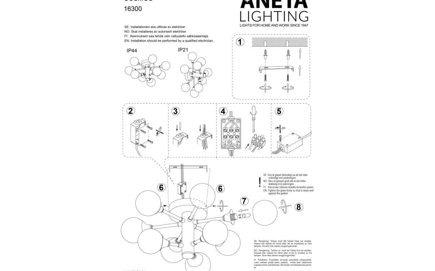 Cosmos Plafond 46cm Svart/Vit IP44