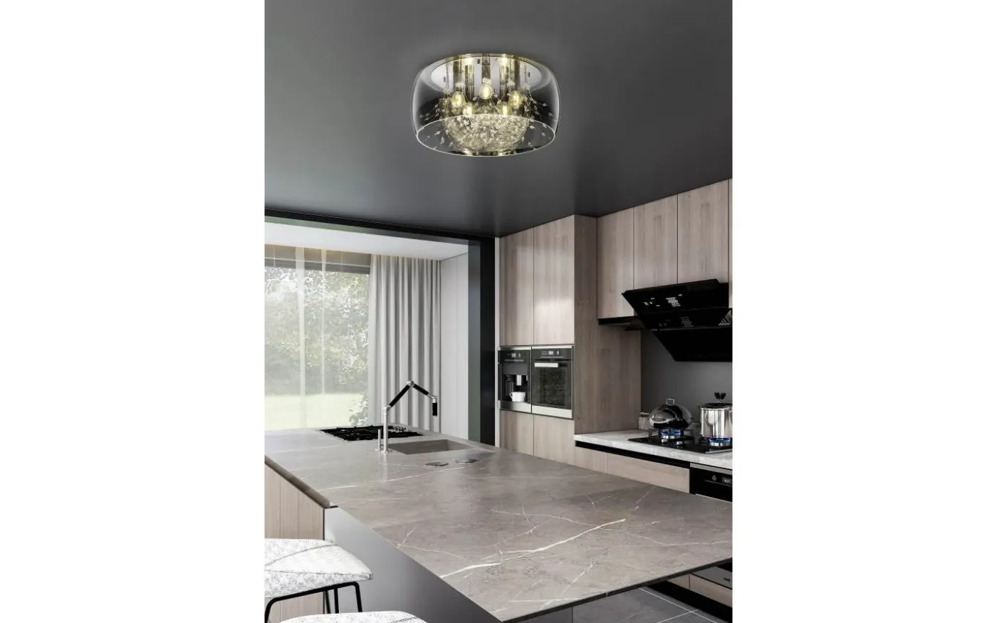 Crystal Plafond 50cm 5xE14 krom/rökfärgat glas