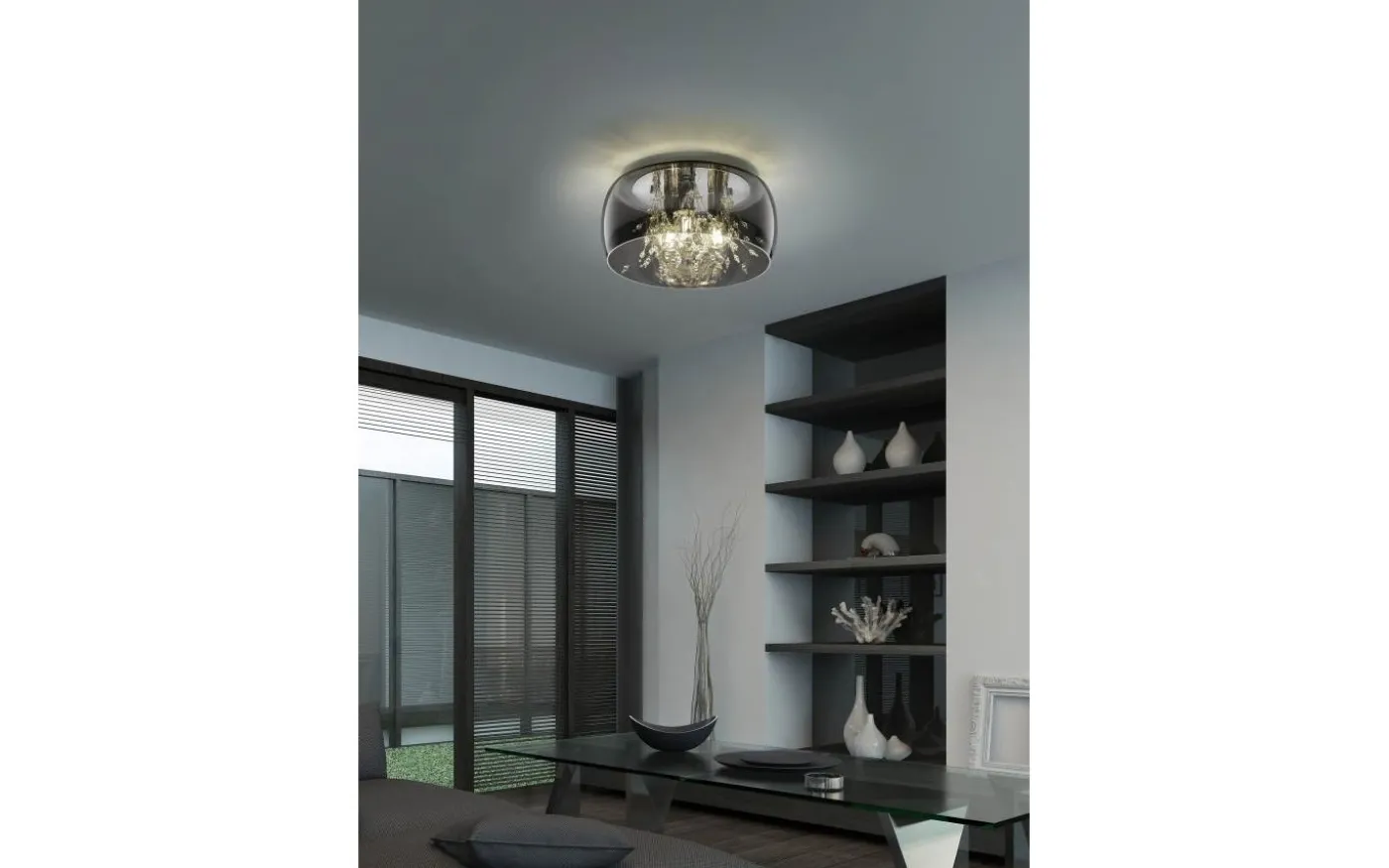 Crystal Plafond 35cm 3xE14 krom/rökfärgat glas