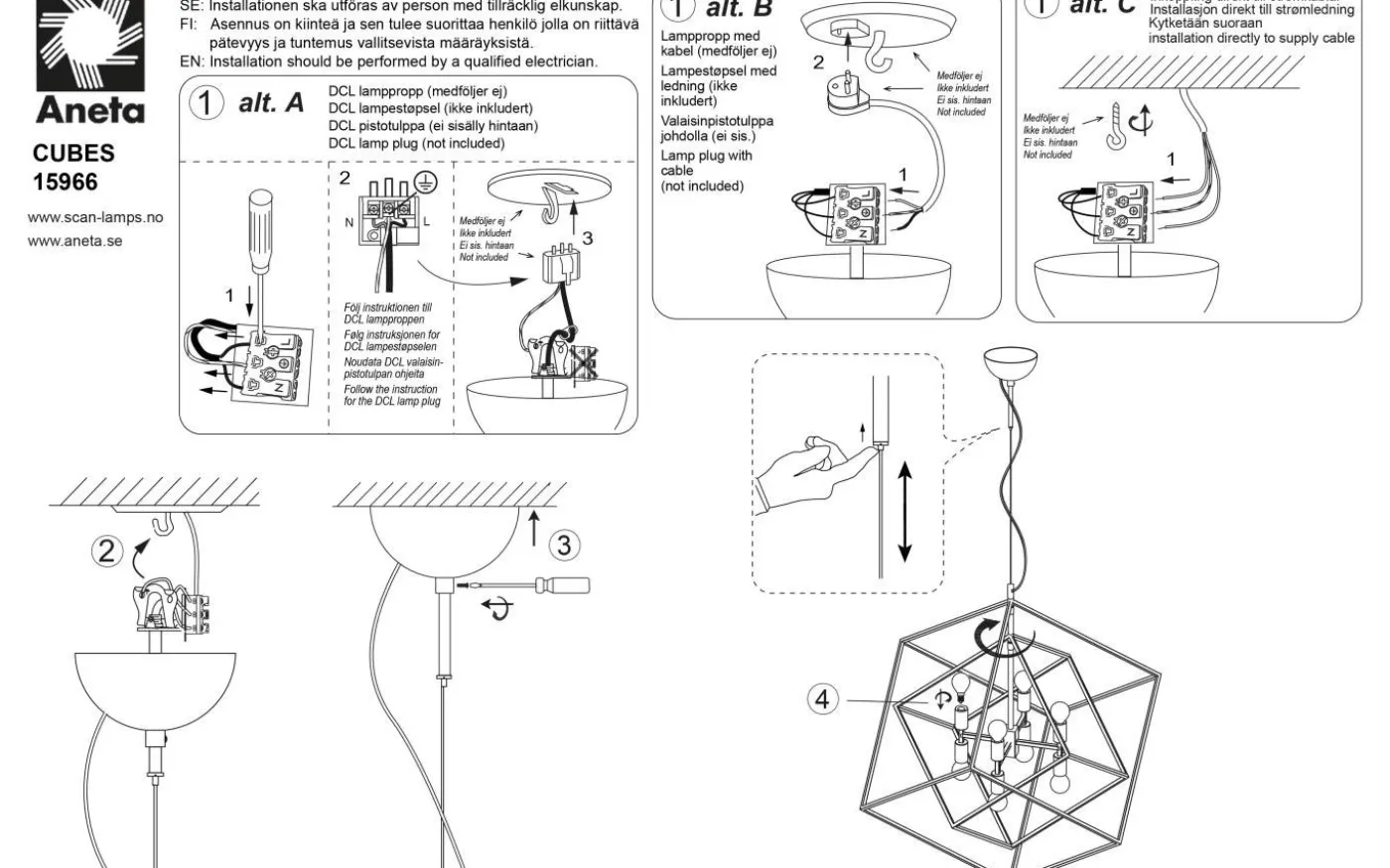 Cubes Taklampa 73cm Svart