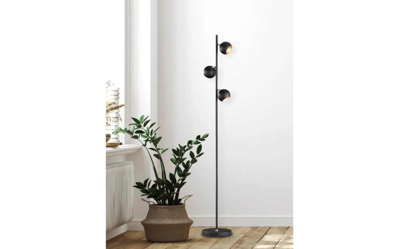 Dakota Golvlampa 3xG9 matt svart/guld